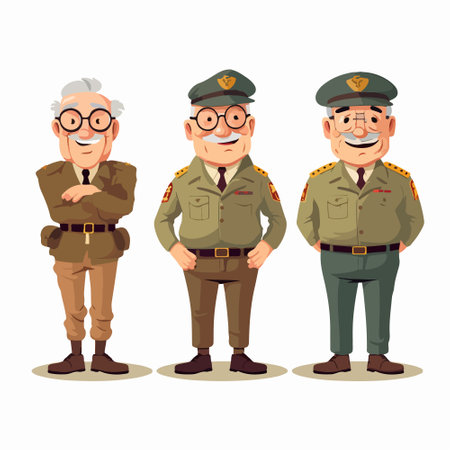 Old man in military uniform. Vector illustration in flat cartoon style.のイラスト素材