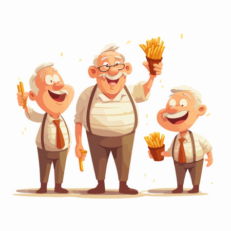 Grandfathers with different foods. Vector illustration in cartoon style.のイラスト素材