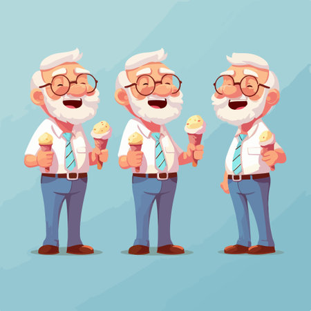 Vector illustration of a happy old man with ice cream in hand.のイラスト素材