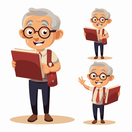 Old man and woman cartoon character. Grandfather and grandfather vector illustrationのイラスト素材