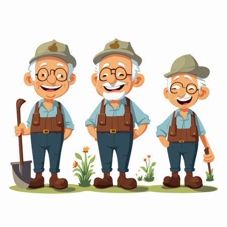 Old man gardener cartoon character isolated on white background vector illustration.のイラスト素材