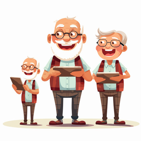 Grandfathers with tablet PC. Vector illustration in cartoon style.のイラスト素材