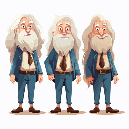 Grandfather cartoon character. Vector illustration of grandpa in different posesのイラスト素材