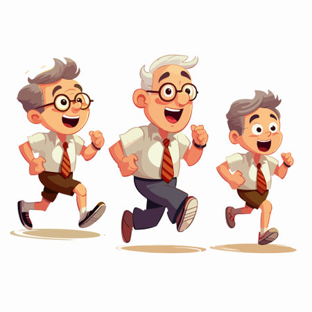 Cartoon vector illustration of a happy old man running in a hurryのイラスト素材