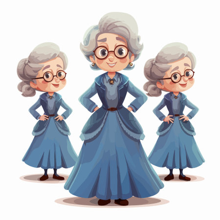 Elderly people cartoon character. Grandmothers in blue dress and glasses. Vector illustrationのイラスト素材