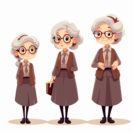 Elderly woman in glasses. Cartoon character Vector illustration.のイラスト素材