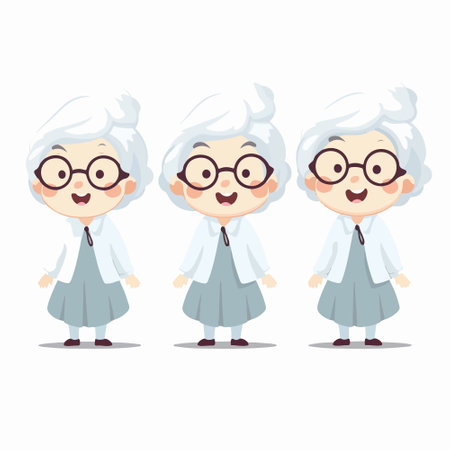 Grandmother cartoon character with different expressions. Vector illustration isolated on white backgroundのイラスト素材