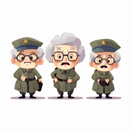Old man in military uniform with different emotions. Vector cartoon character illustration.のイラスト素材