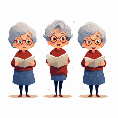 Grandmother reading a book. Cute cartoon character. Vector illustrationのイラスト素材
