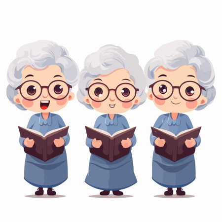 Grandmother reading a book. Cute cartoon character. Vector illustrationのイラスト素材