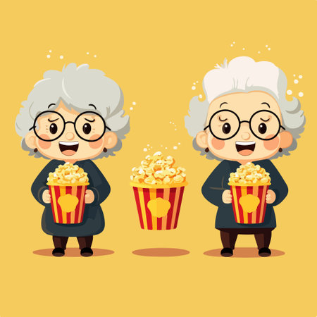 Old woman and man with popcorn. Vector illustration in cartoon style.のイラスト素材