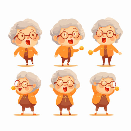 Grandmother cartoon character with different emotions. Vector illustration in a flat styleのイラスト素材