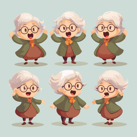 Grandmother cartoon character vector illustration. Set of different poses and gestures.のイラスト素材