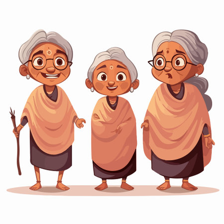 Old people cartoon vector illustration. Grandmother and grandmother in different ages.のイラスト素材