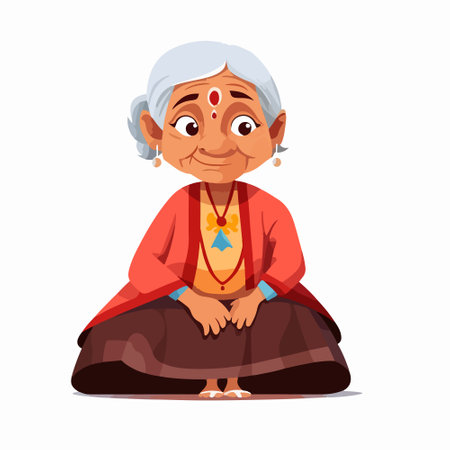 Elderly Indian woman in traditional clothes. Vector illustration in cartoon styleのイラスト素材