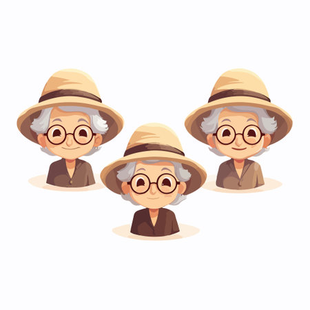 Grandmothers avatars set. Cartoon illustration of grandparents avatars set for web designのイラスト素材