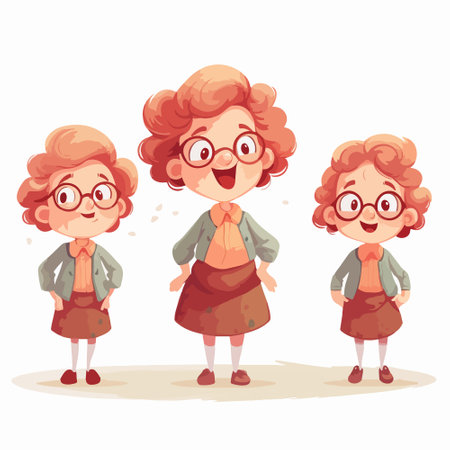 Cute cartoon little girl with different hairstyles. Vector illustration.のイラスト素材