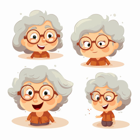 Grandmother with different facial expressions. Vector illustration in cartoon style.のイラスト素材