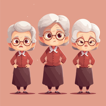Elderly woman cartoon character. Grandmother and grandmother vector illustrationのイラスト素材