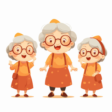 Grandmother with glasses and apron. Vector illustration in cartoon styleのイラスト素材