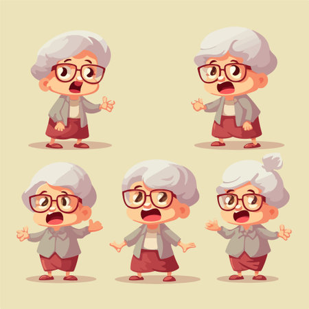 Old woman cartoon character set. Vector illustration in a flat style.のイラスト素材