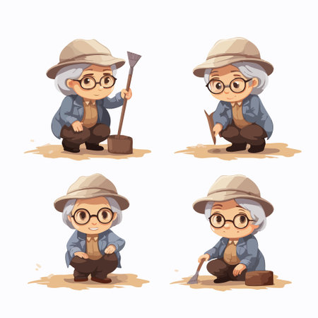 Old farmer cartoon character set. Vector illustration isolated on white background.のイラスト素材