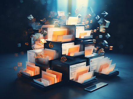 Stack of computers and mobile phones on a dark background. 3d rendering