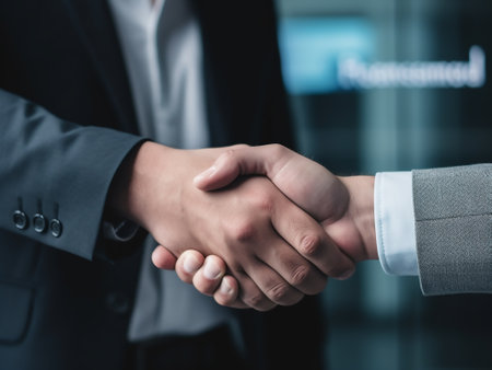 Business people shaking hands, finishing up a meeting. Business success concept.の写真素材