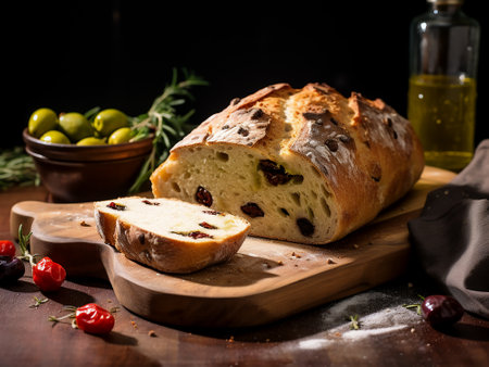 Panettone with raisins, olives and rosemaryの写真素材