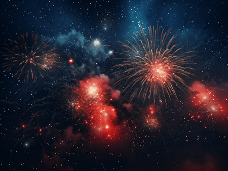 Colorful fireworks on dark sky background for celebration and anniversary concept.の写真素材