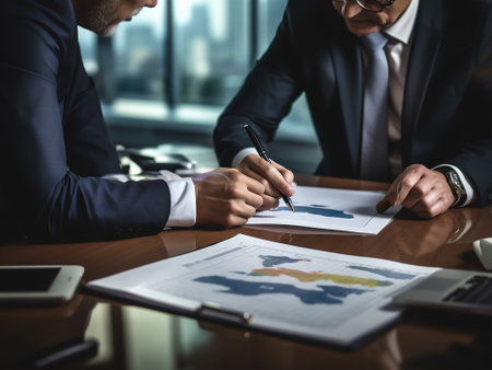 Businessman analyzing investment charts with laptop. Accounting, investment concept.の写真素材