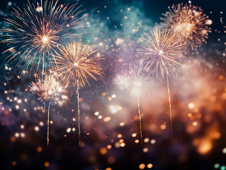 Colorful fireworks display for celebrating happy new year and merry christmas