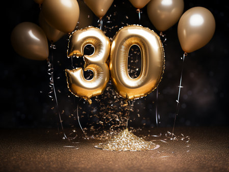 Number 50 gold celebration balloon with confetti. 3D Renderingの写真素材
