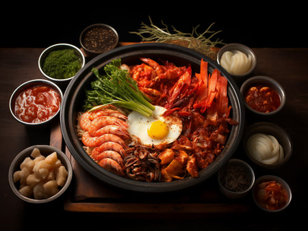 Shabu shabu Korean hot pot with shabu pork and eggの写真素材