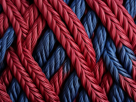 Red and blue rope background texture. Close up of rope texture.