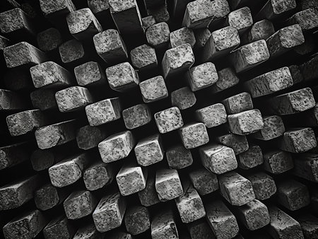 Metal profile beam in packs at the warehouse of metal products, Russia