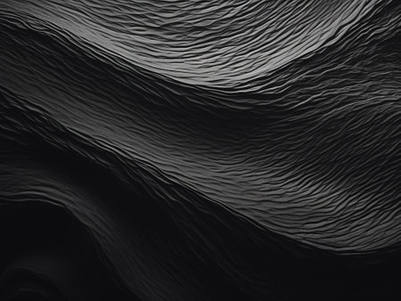 abstract black background with smooth wavy lines. 3d render illustrationの写真素材