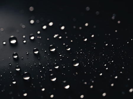 Water drops on a dark background. Shallow depth of field.の写真素材