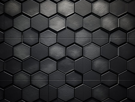 Black metal background with hexagon pattern. 3d render illustration.