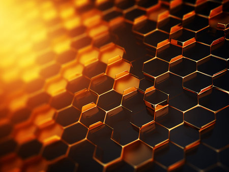 3d rendering of abstract hexagonal background with golden honeycombs