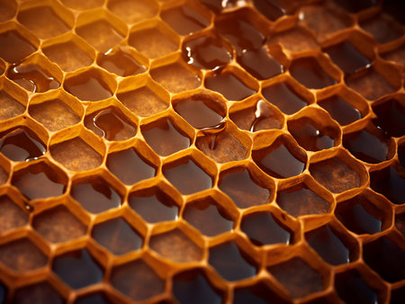 Honeycomb with honey. Close up view of honeycombs.