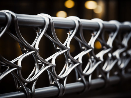 Metal fence in the city, close-up, selective focus.の写真素材