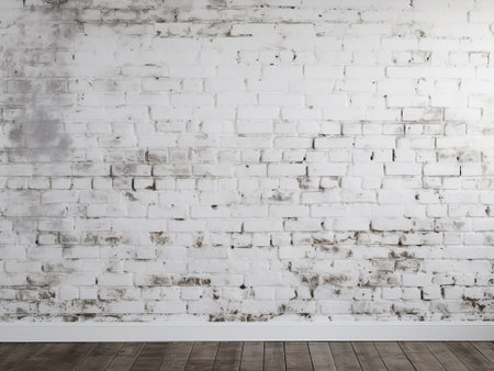 White brick wall and wooden floor interior background. Mock up, 3D Renderingの写真素材