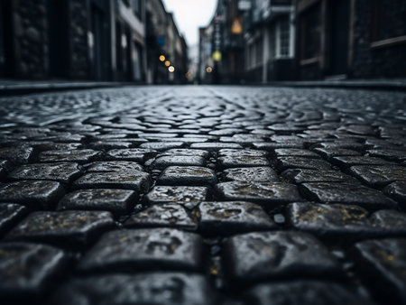 Street paved with cobblestones in the old town of Tallinn, Estonia