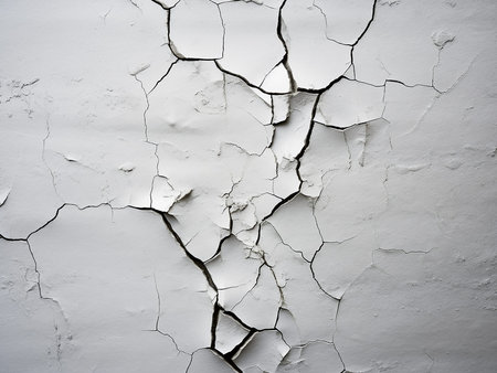 Cracks on the white wall. Abstract background and texture for design.