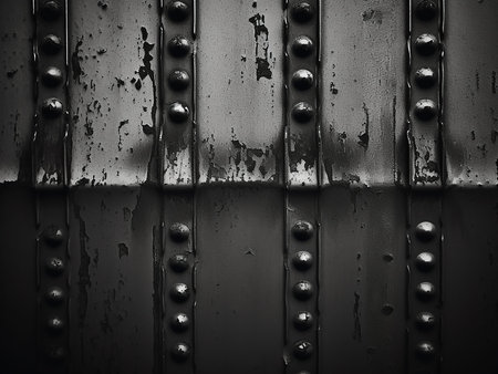 Metal background with rivets. Element of design. Black and white.