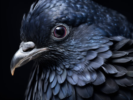 Portrait of a beautiful pigeon with a black background, close-upの写真素材