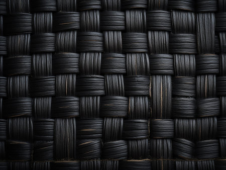 Black rattan texture background. Closeup of black rattan texture.の写真素材