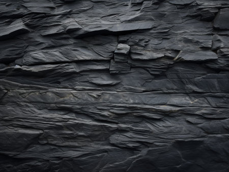 Black stone background. Black slate texture. Abstract black rock texture.の写真素材