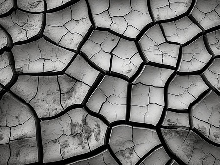 Dry cracked earth background. Global warming concept. Black and white.